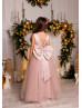 Dusty Rose Satin Tulle Flower Girl Dress With Double Bow